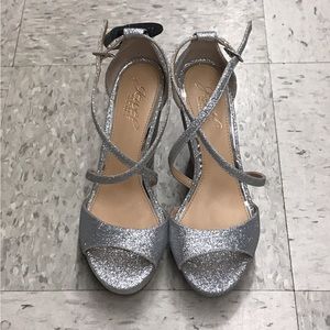 Jewel Badgley Mischka Silver Averie Glittery Wedge Heels